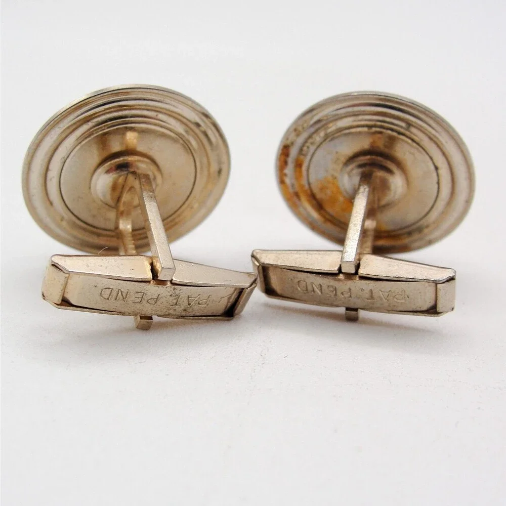 Vintage Silver Reverse Painted Intaglio Glass Horse Head Equestrian Cufflinks